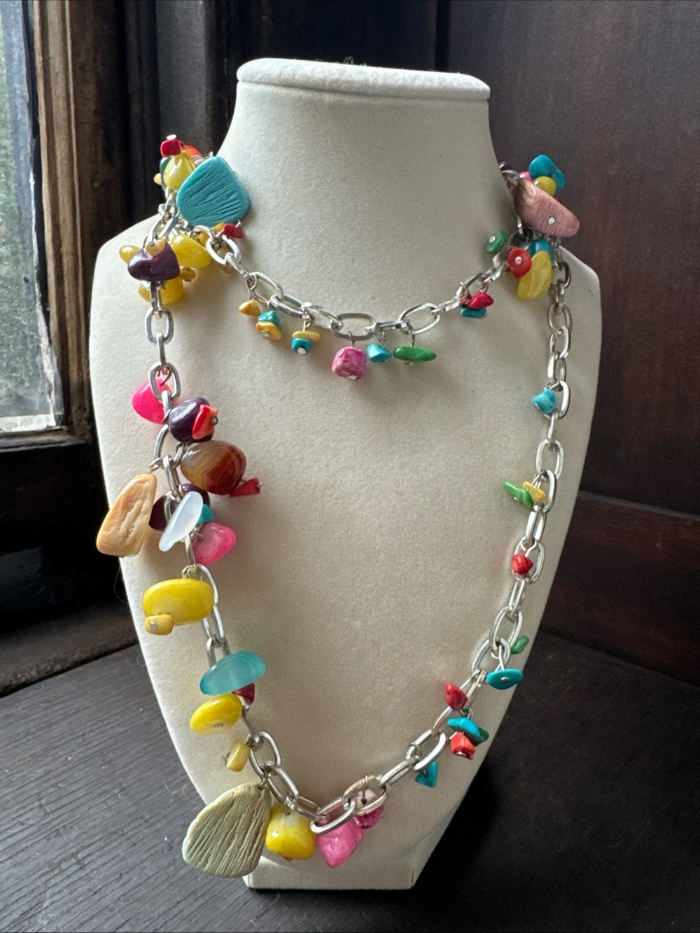 Multicolor gemstones Beaded Charm Necklace - Vibrant Mixed Color Women's Jewelry